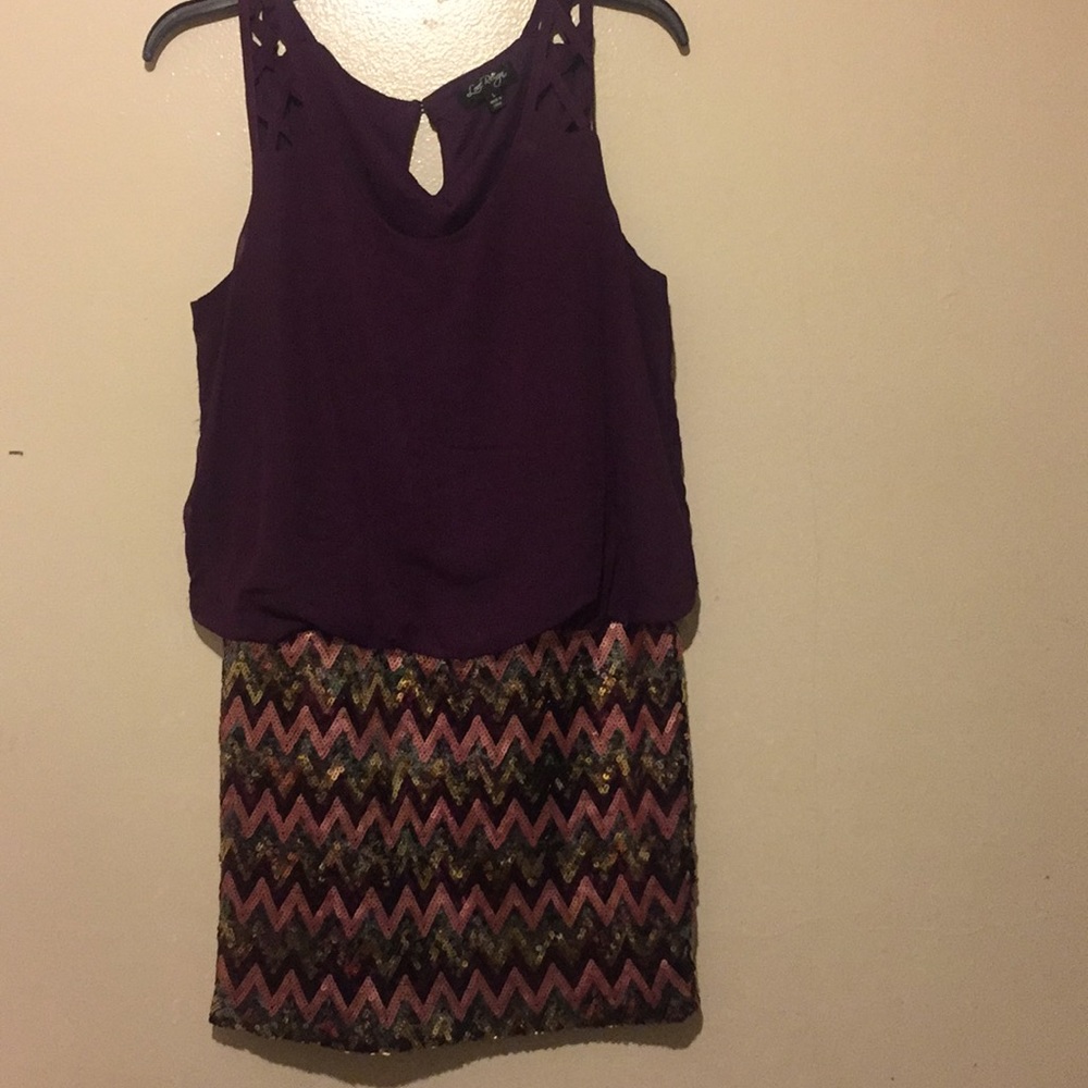 Large beautiful gently used purple sequences dress